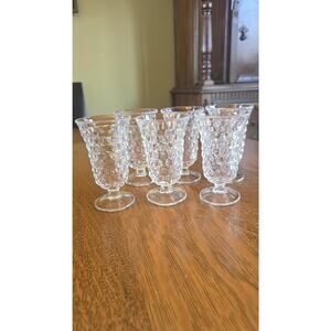 Clear Fostoria Glass Footed Juice Dessert Goblets Cubist Pattern Set Of 6